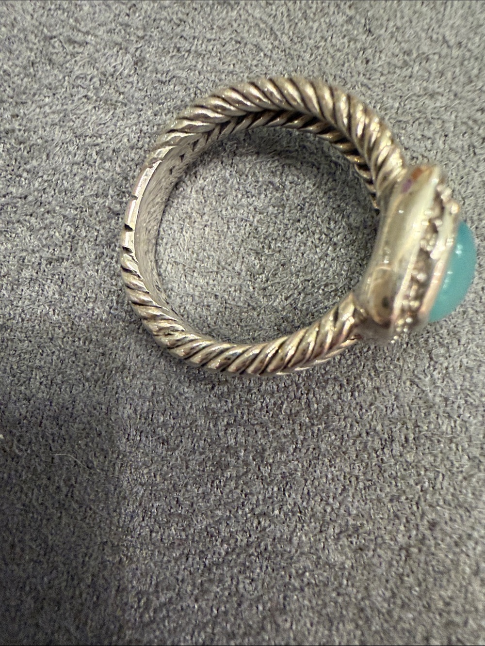 David Yurman Blue Chalcedony Cable Stack Ring with Pavé Halo - Picture 3 of 9
